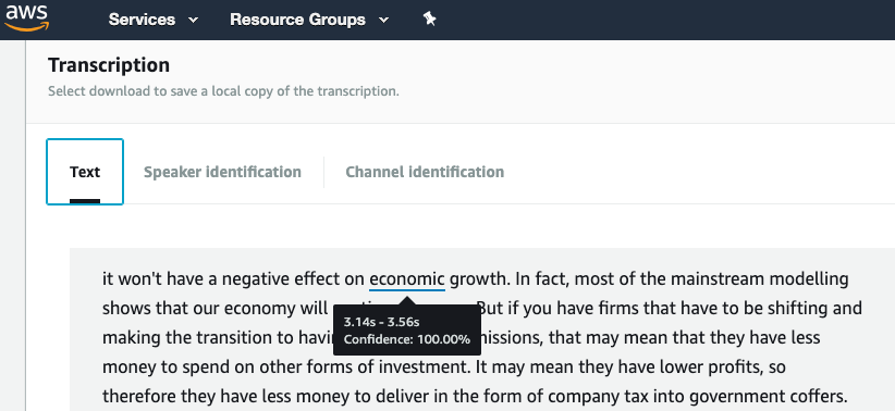 Amazon AWS Transcribe Confidence Score